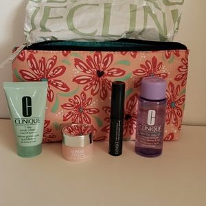 NWT Clinique flower bag & goodies